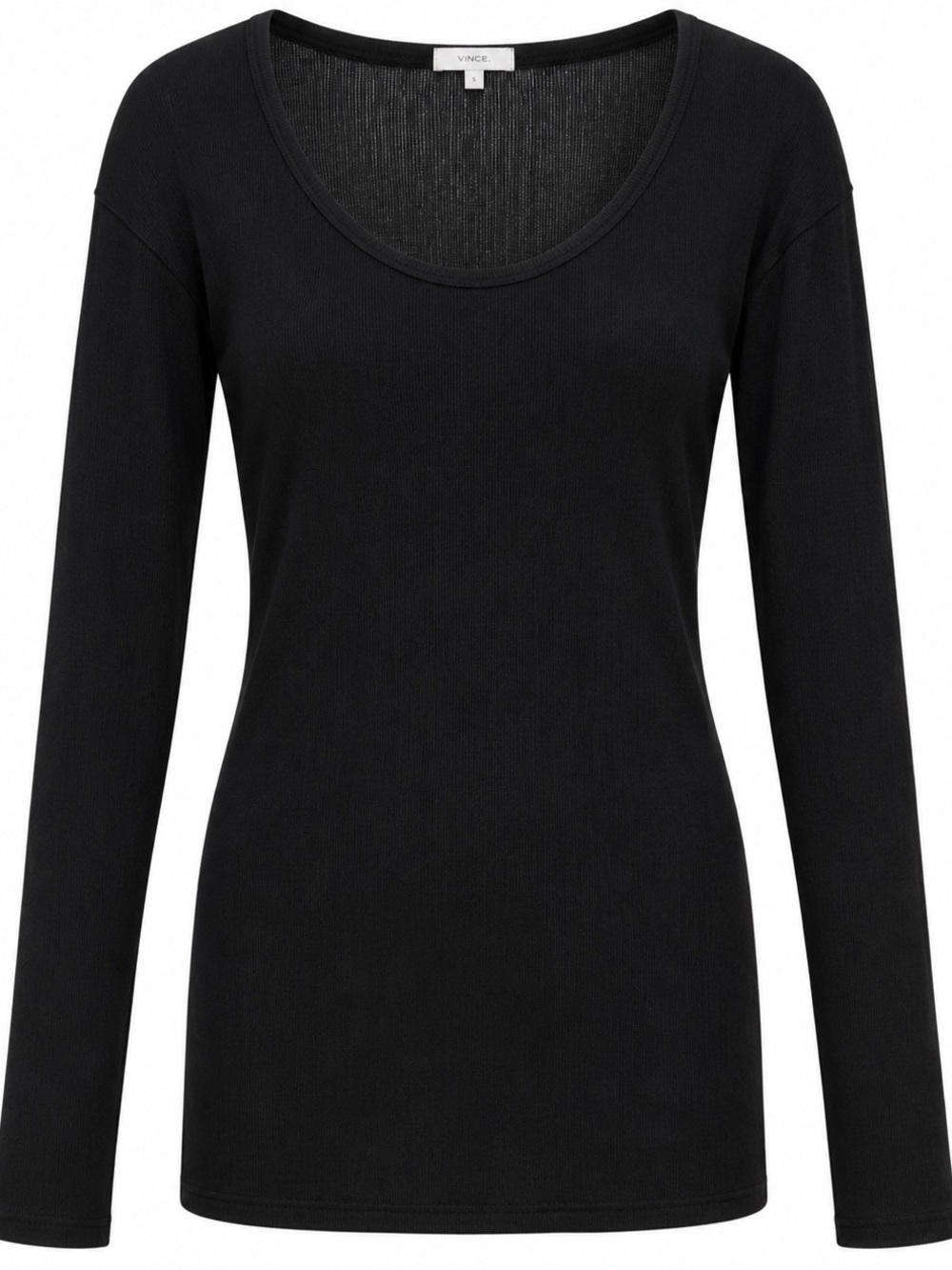 Vince Black Ribbed Scoop-Neck Long Sleeve Top